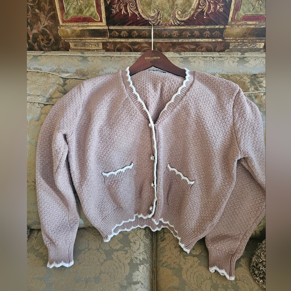 Adrianna Papell Sweaters - NWOT Adrianna Papell Cream Cardigan with White Trim